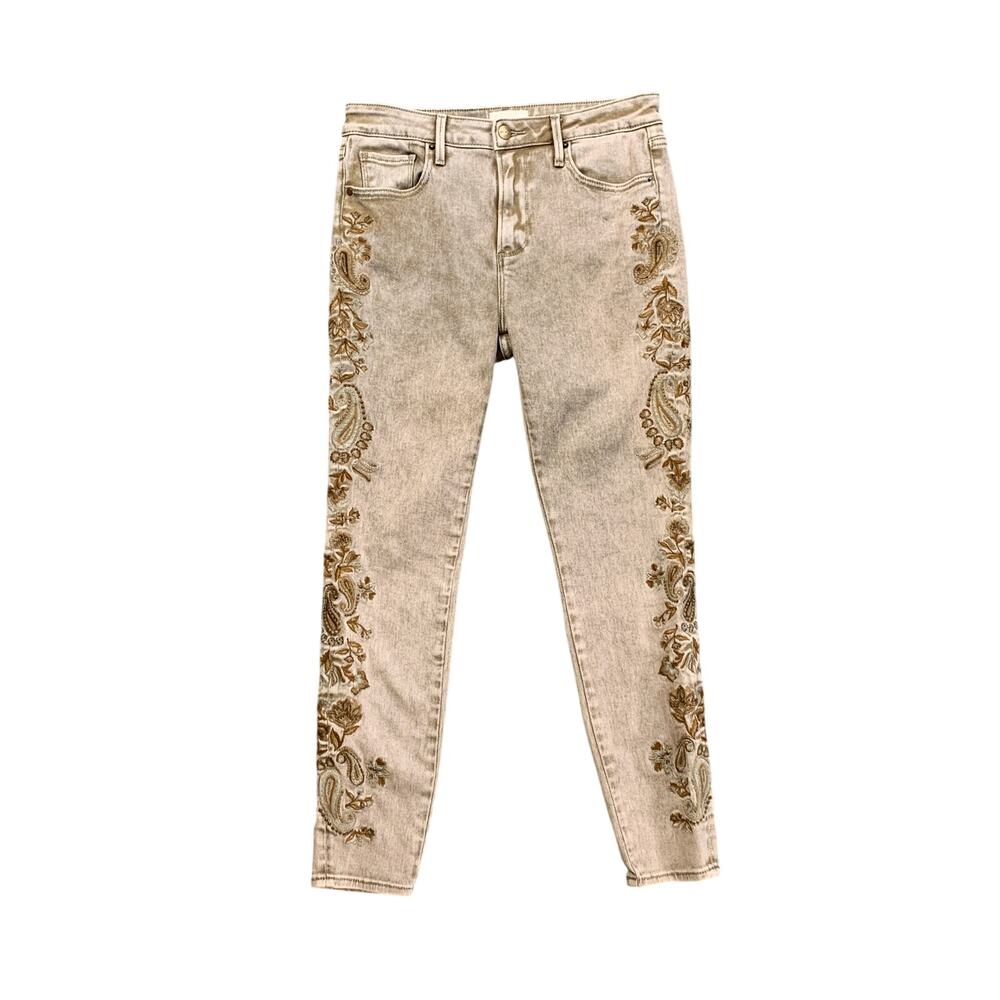 Driftwood Jeans Womens 27 Stone Jackie High Rise Embroidered Floral Side Panel